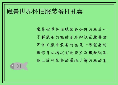 魔兽世界怀旧服装备打孔卖